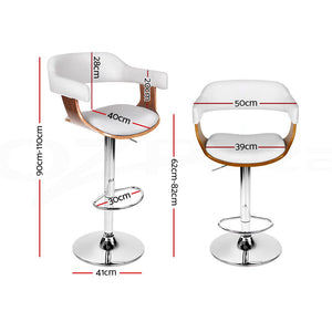Donna Wooden Bar Stool Leather Swivel (Set of 2) White