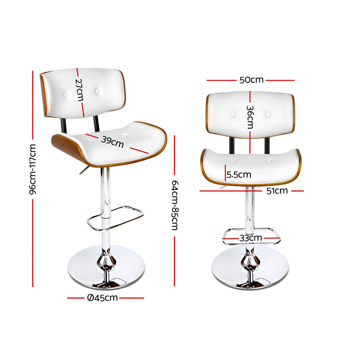 Morgan Leather Bar Stool Wooden Swivel (Set of 2) White