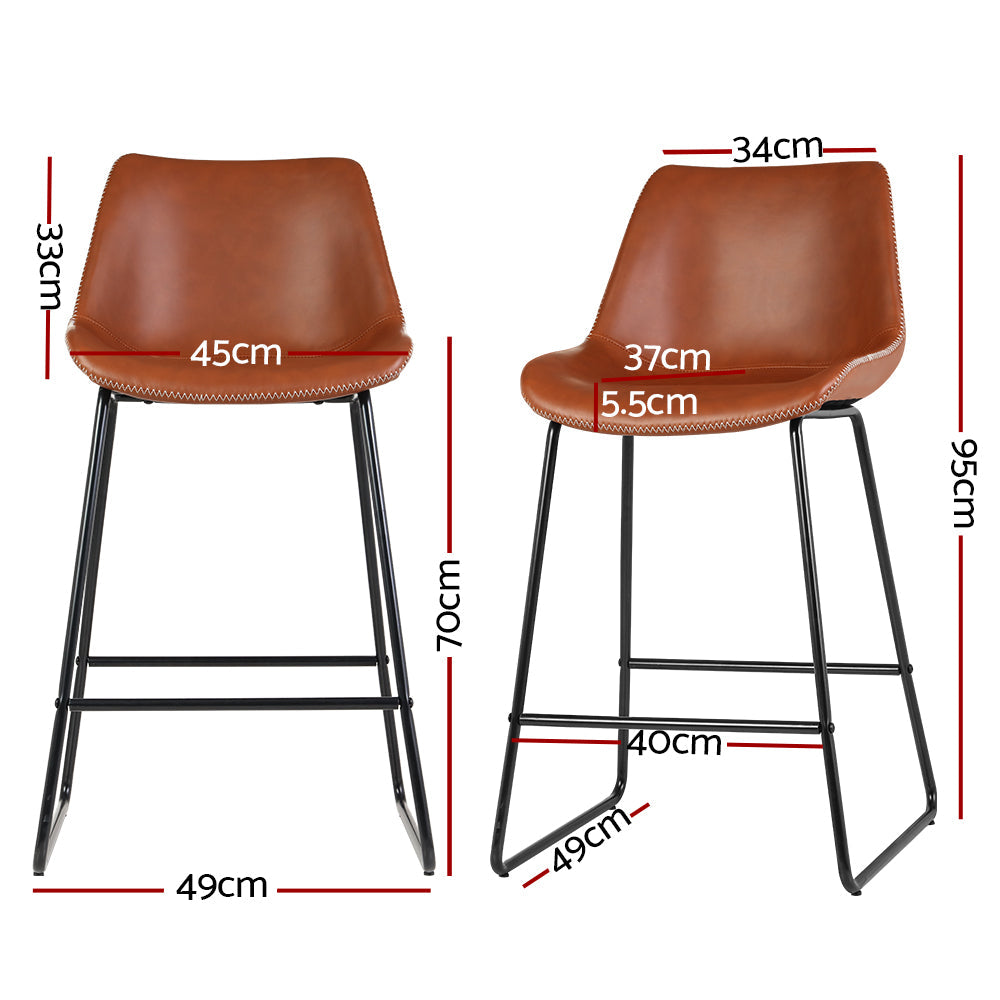 Bar Stools - Winston Leather Bar Stool (Set Of 2) Brown 70cm