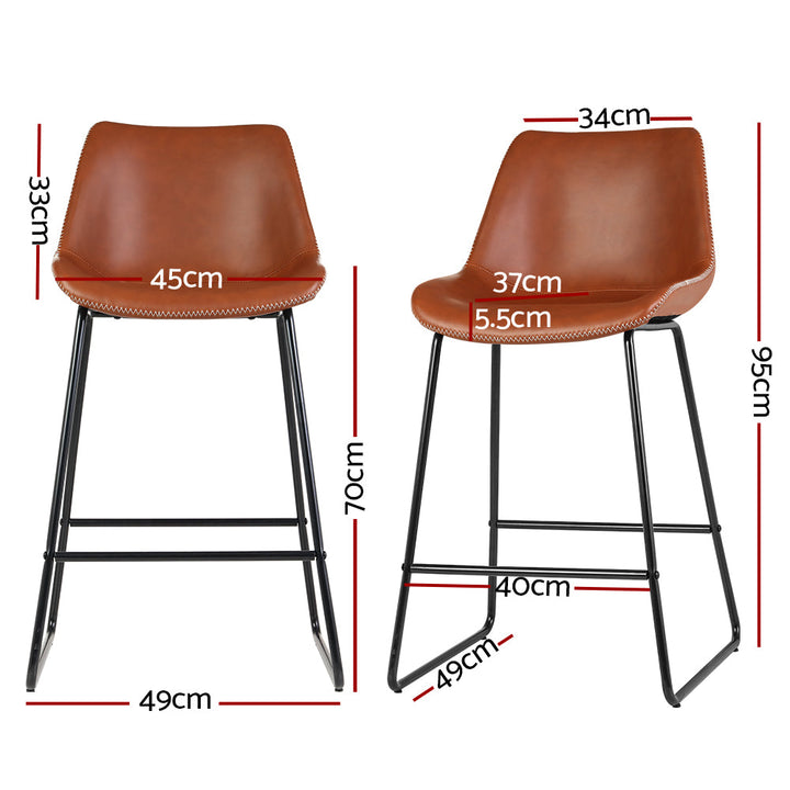 Bar Stools - Winston Leather Bar Stool (Set Of 2) Brown 70cm