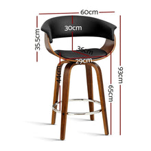 Load image into Gallery viewer, Bar Stools - Angus Set Of 2 Leather Wooden Swivel Kitchen Bar Stool Black 65cm