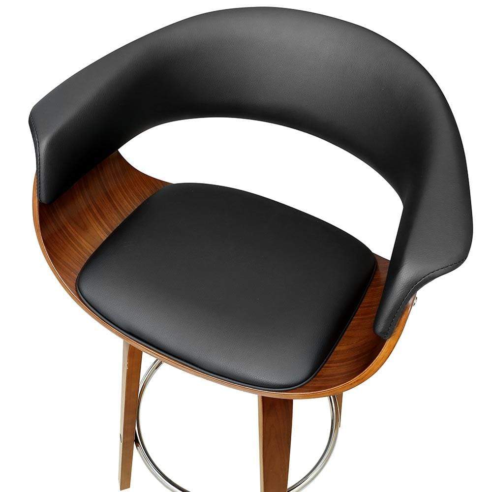 Bar Stools - Angus Set Of 4 Leather Wooden Swivel Kitchen Bar Stool Black 65cm