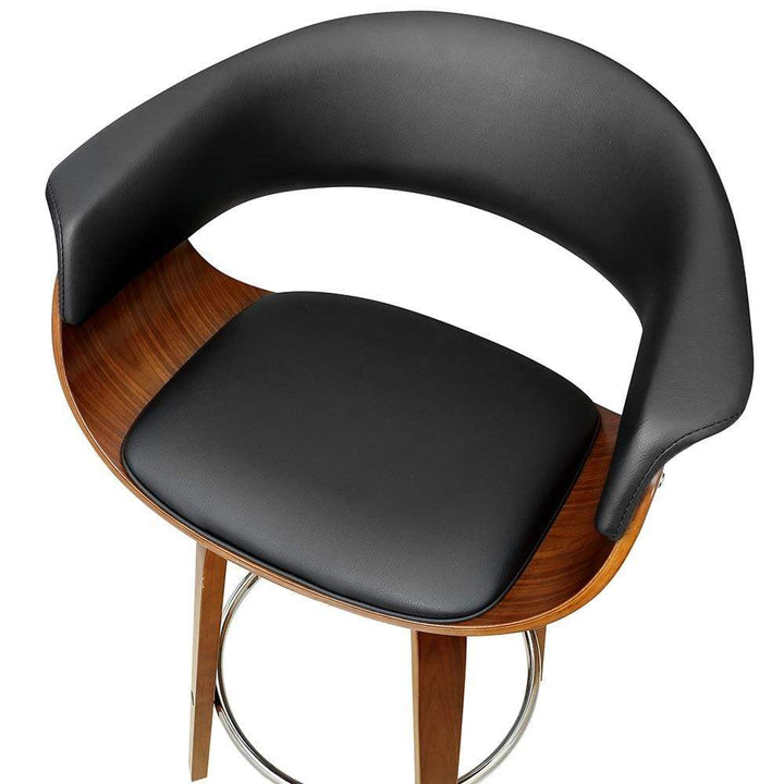 Bar Stools - Angus Set Of 4 Leather Wooden Swivel Kitchen Bar Stool Black 65cm