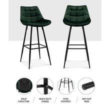 Load image into Gallery viewer, Bar Stools - Audrey Set Of 2 Velvet Fabric Kitchen Bar Stool Green 76cm