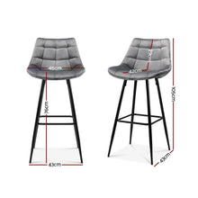 Load image into Gallery viewer, Bar Stools - Audrey Set Of 2 Velvet Fabric Kitchen Bar Stool Grey 76cm
