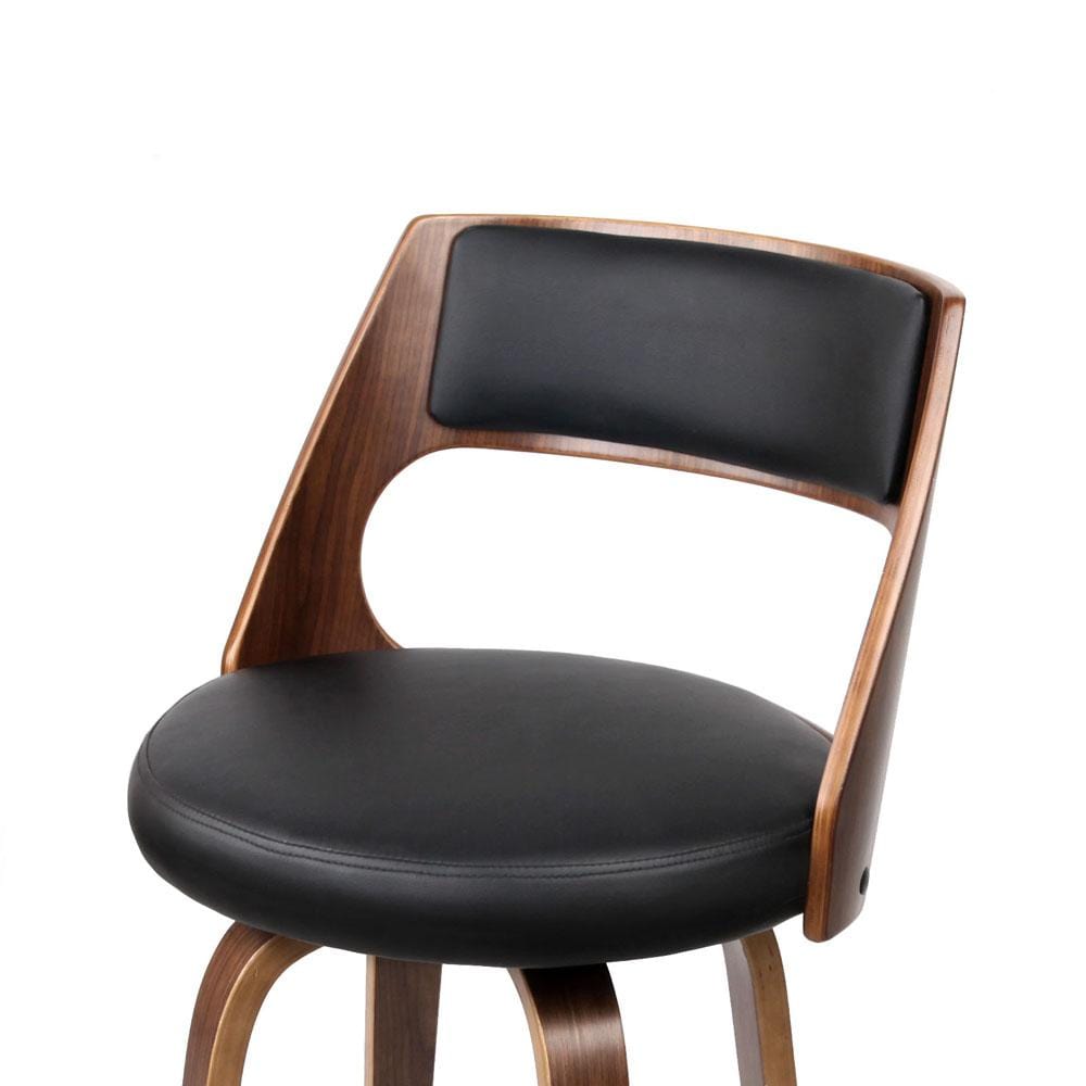Bar Stools - Bentwood Bar Stool Leather Wooden Swivel (Set Of 2) Black 76cm