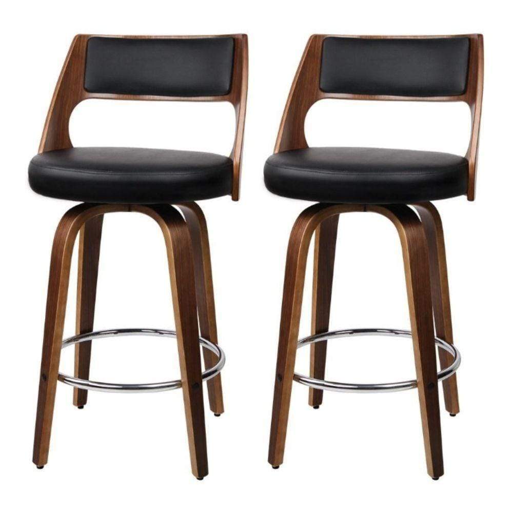 Bar Stools - Bentwood Set Of 2 Wooden Swivel Kitchen Bar Stool Black 76cm