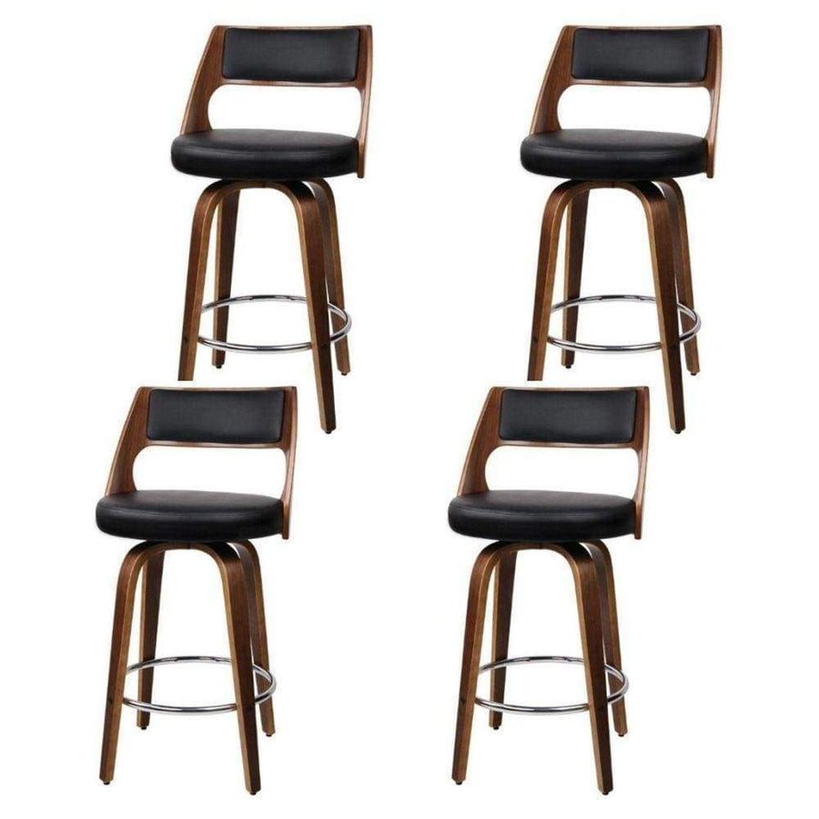 Bar Stools - Bentwood Set Of 4 Wooden Swivel Kitchen Bar Stool Black 76cm