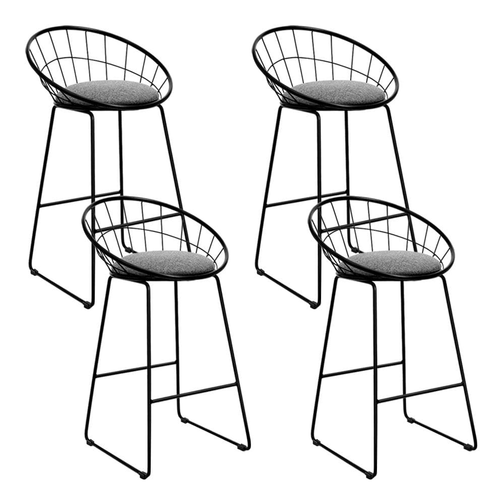 Bar Stools - Camden Set Of 4 Steel Kitchen Bar Stool Black Grey 65cm