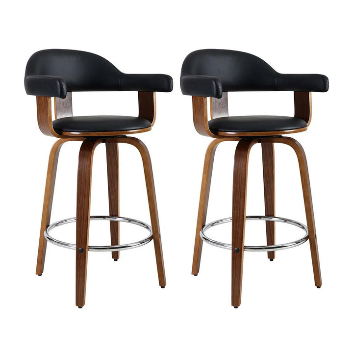 Bar Stools - Cassius Set Of 2 Wooden Swivel Kitchen Bar Stool Black 63cm