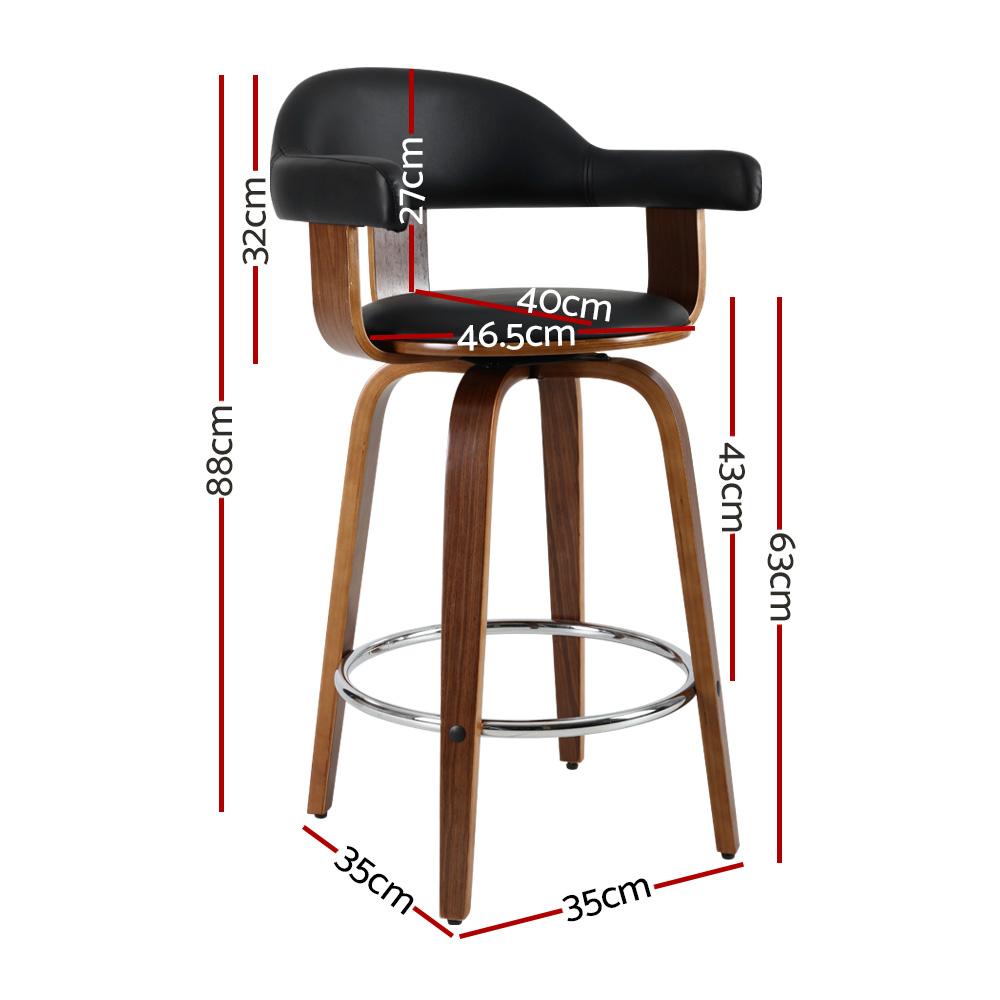 Bar Stools - Cassius Set Of 2 Wooden Swivel Kitchen Bar Stool Black 63cm