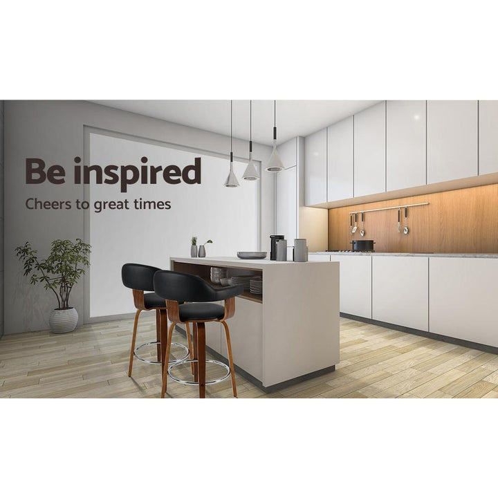 Bar Stools - Cassius Set Of 2 Wooden Swivel Kitchen Bar Stool Black 63cm