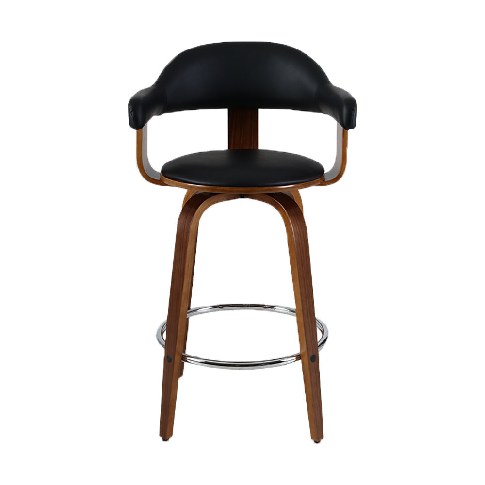 Bar Stools - Cassius Wooden Bar Stool Leather Swivel (Set Of 2) Black 63cm