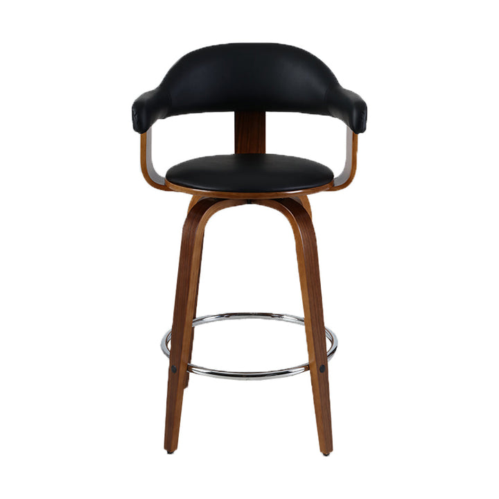 Bar Stools - Cassius Wooden Bar Stool Leather Swivel (Set Of 2) Black 63cm