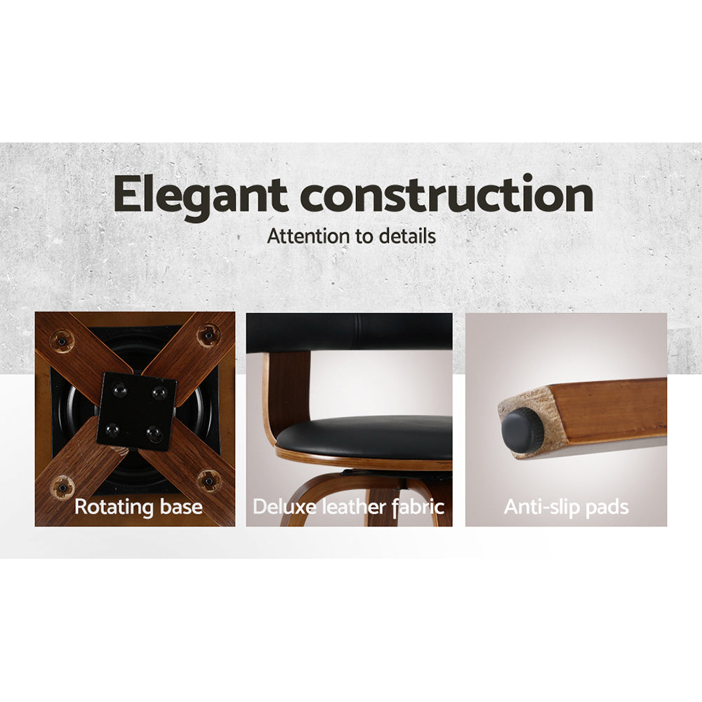 Bar Stools - Cassius Wooden Bar Stool Leather Swivel (Set Of 2) Black 63cm