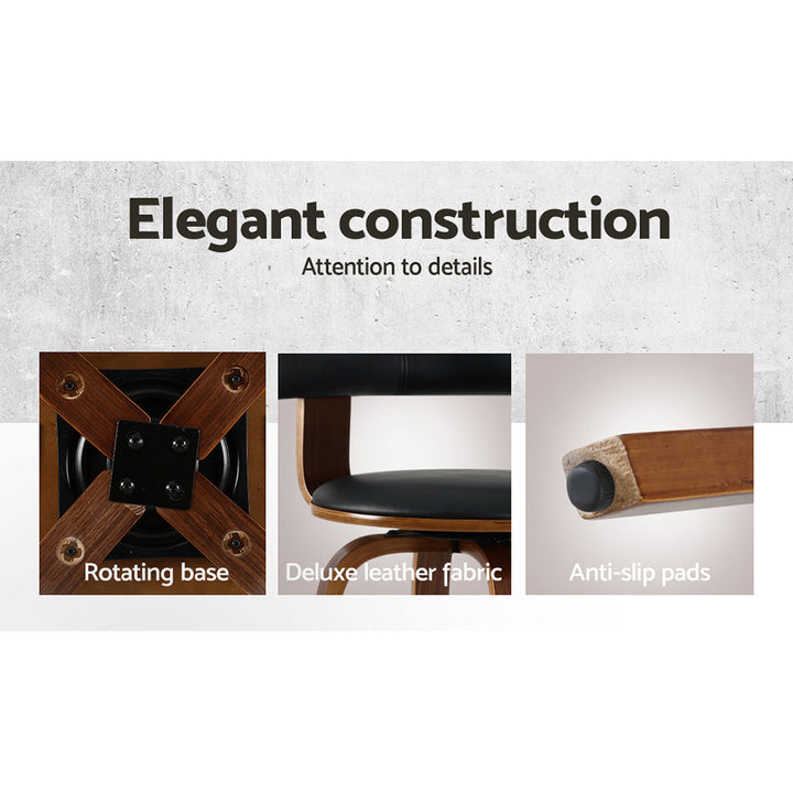Bar Stools - Cassius Wooden Bar Stool Leather Swivel (Set Of 2) Black 63cm