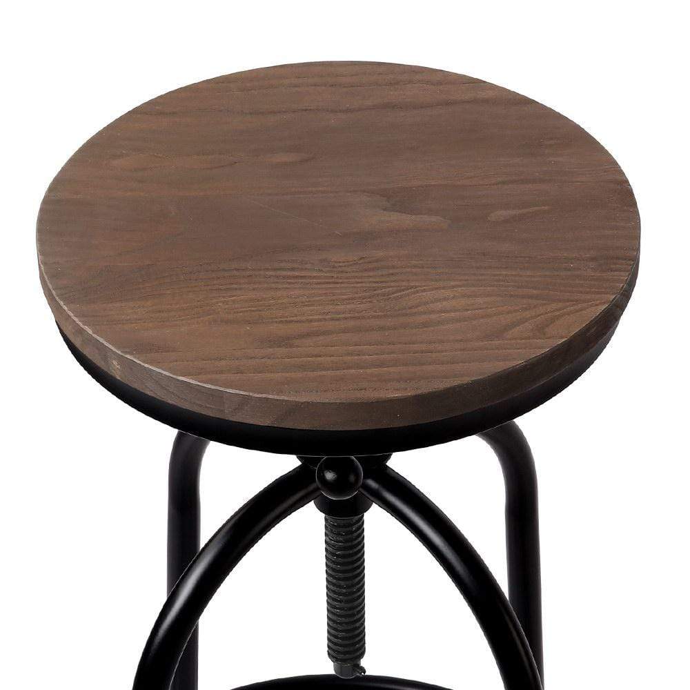 Bar Stools - Chico Industrial Adjustable Round Swivel Kitchen Bar Stool Black Wood
