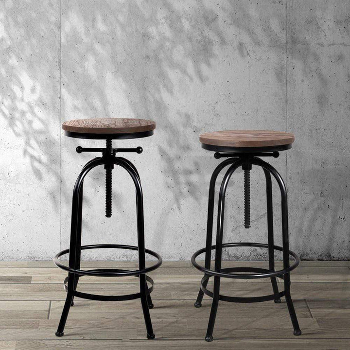 Bar Stools - Chico Industrial Adjustable Round Swivel Kitchen Bar Stool Black Wood