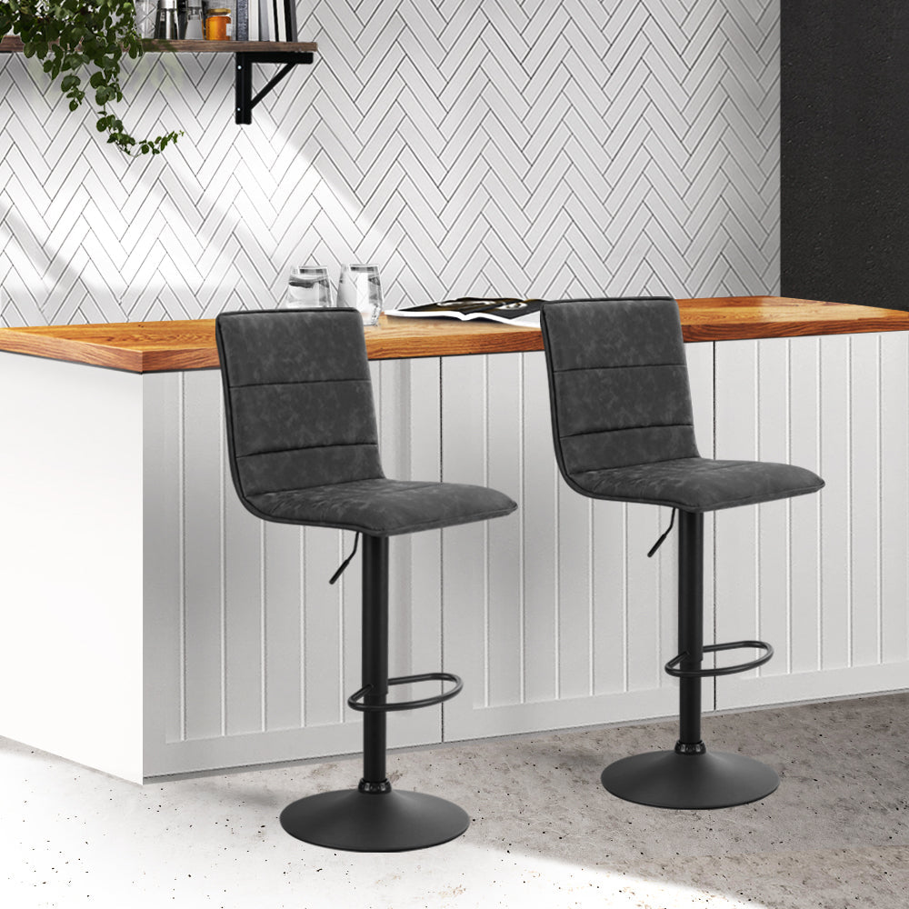 Bar Stools - Chloe Leather Bar Stool Vintage Swivel (Set Of 2) Grey