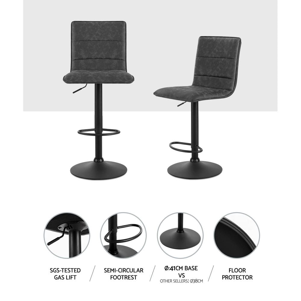 Bar Stools - Chloe Set Of 2 Vintage Leather Gas Lift Swivel Kitchen Bar Stool Grey