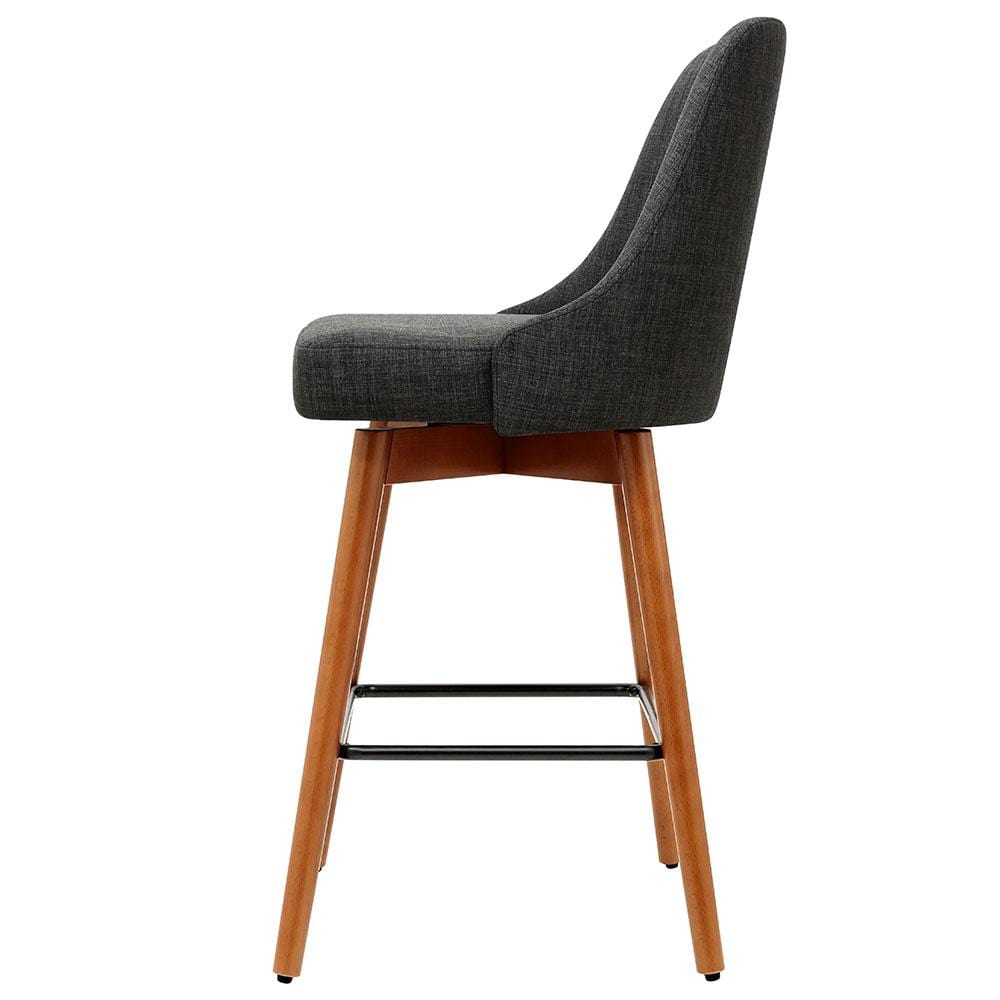 Bar Stools - Colby Bar Stool Fabric Wooden Swivel (Set Of 2) Charcoal 65cm