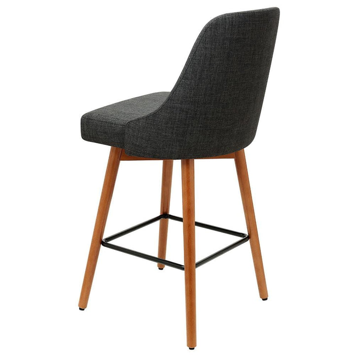 Bar Stools - Colby Bar Stool Fabric Wooden Swivel (Set Of 2) Charcoal 65cm
