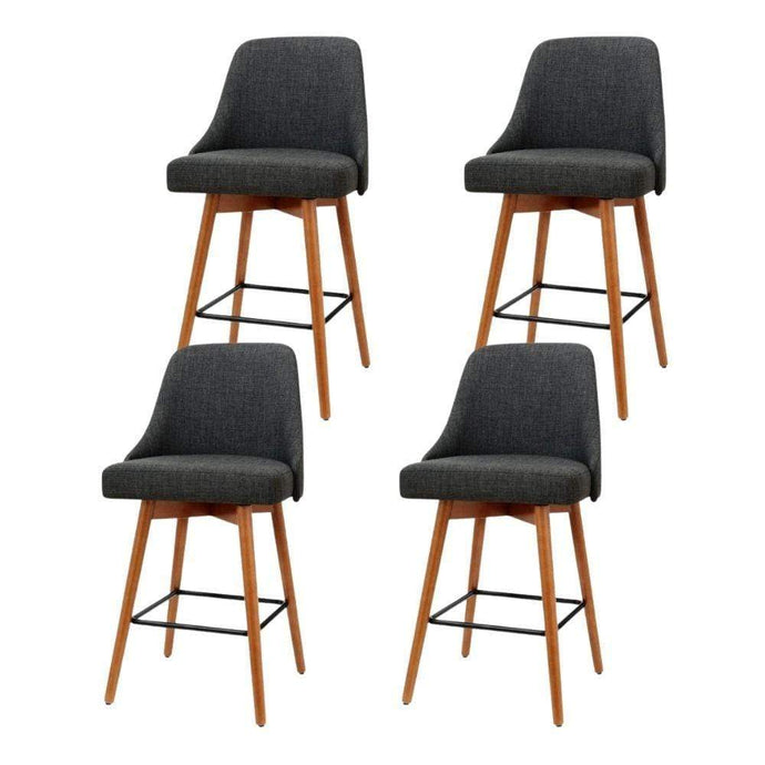 Bar Stools - Colby Set Of 4 Wooden Swivel Kitchen Bar Stool Charcoal 65cm