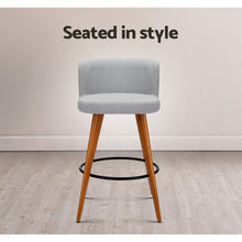 Load image into Gallery viewer, Bar Stools - Connor Fabric Bar Stool Wooden (Set Of 2) Grey 66cm