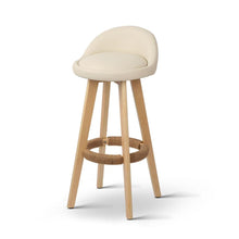 Load image into Gallery viewer, Bar Stools - Dalvey Set Of 2 Leather Wood Kitchen Bar Stool Beige 69cm