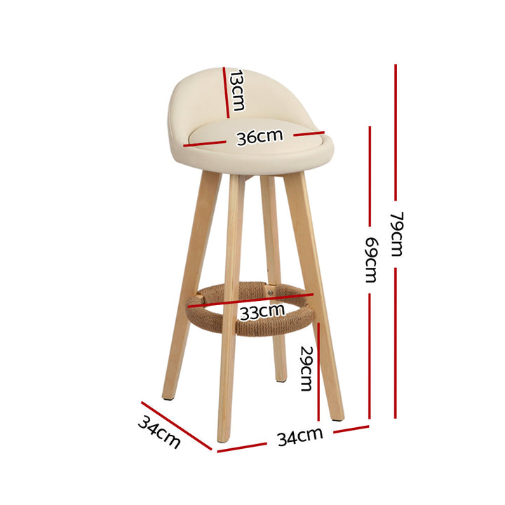 Bar Stools - Darla Leather Bar Stool Wooden (Set Of 2) Beige 69cm
