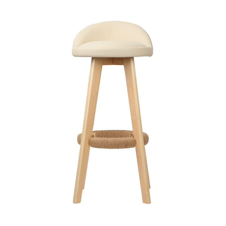 Bar Stools - Darla Leather Bar Stool Wooden (Set Of 2) Beige 69cm