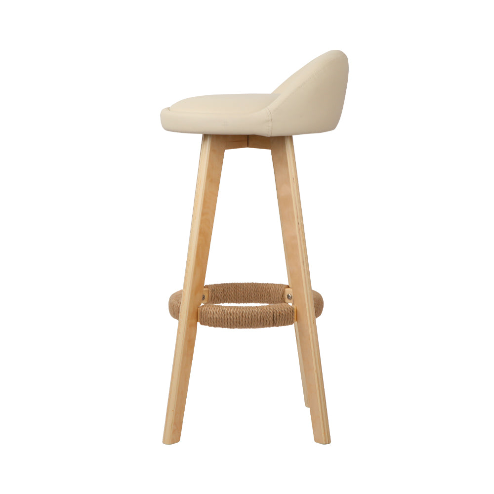 Bar Stools - Darla Leather Bar Stool Wooden (Set Of 2) Beige 69cm