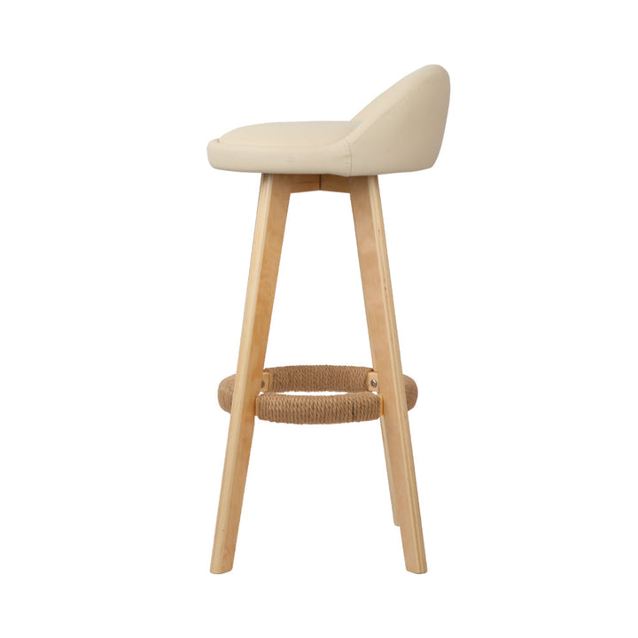 Bar Stools - Darla Leather Bar Stool Wooden (Set Of 2) Beige 69cm