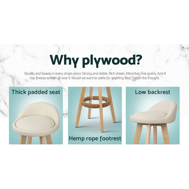 Bar Stools - Darla Leather Bar Stool Wooden (Set Of 2) Beige 69cm