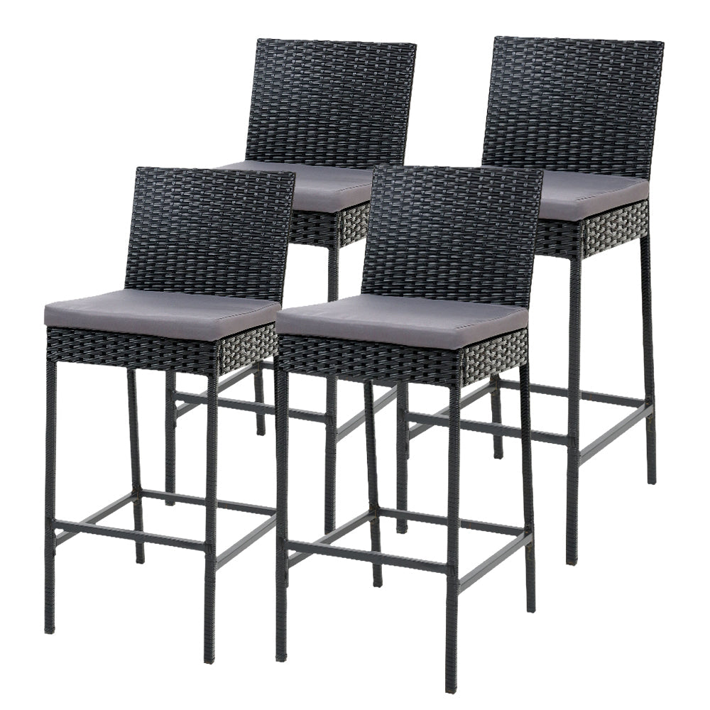 Bar Stools - Elmer Outdoor Bar Stools Wicker (Set Of 4) Black 71cm