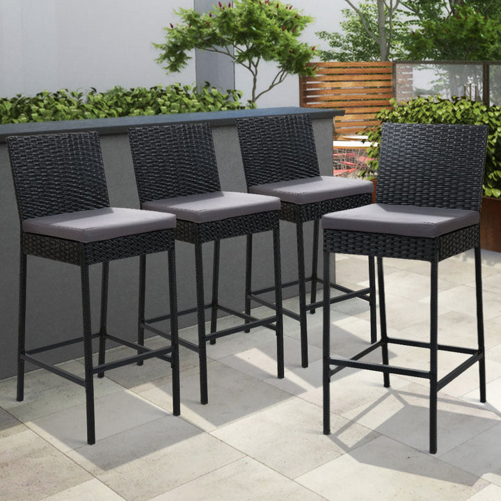 Bar Stools - Elmer Outdoor Bar Stools Wicker (Set Of 4) Black 71cm