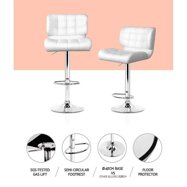 Bar Stools - Evan Set Of 2 Leather Gas Lift Kitchen Bar Stool White