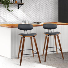 Load image into Gallery viewer, Bar Stools - Garth Wooden Bar Stool Leather (Set Of 4) Black 67cm