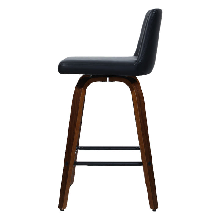 Bar Stools - Grant Leather Bar Stool Wooden Swivel (Set Of 2) Black 66cm