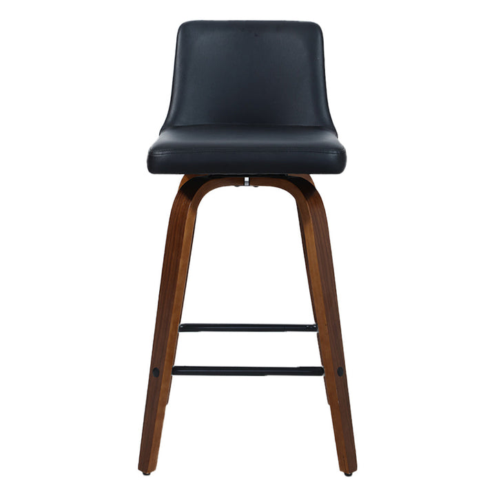Bar Stools - Grant Leather Bar Stool Wooden Swivel (Set Of 2) Black 66cm