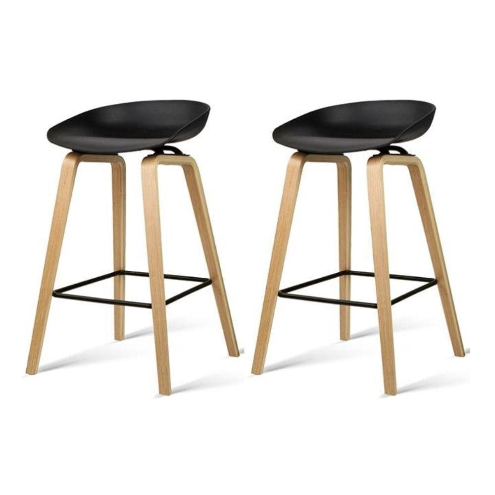 Bar Stools - Lexi Set Of 2 Wooden Backless Kitchen Bar Stool Black 67cm