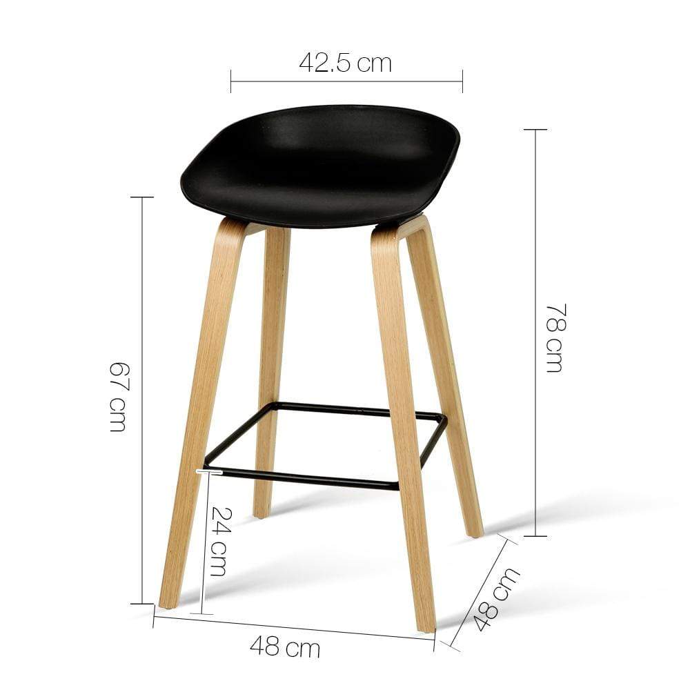 Bar Stools - Lexi Set Of 2 Wooden Backless Kitchen Bar Stool Black 67cm