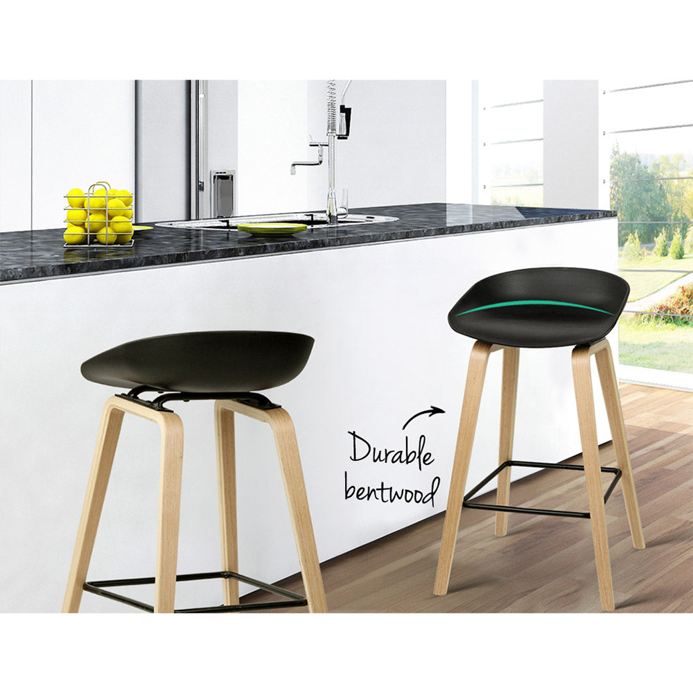 Bar Stools - Lexi Wooden Bar Stool Backless (Set Of 2) Black 67cm