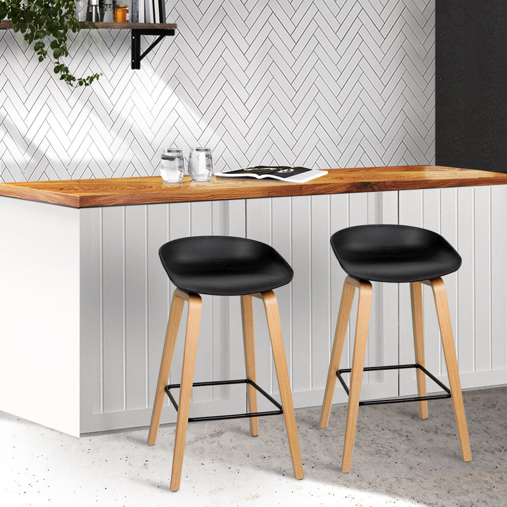 Bar Stools - Lexi Wooden Bar Stool Backless (Set Of 2) Black 67cm