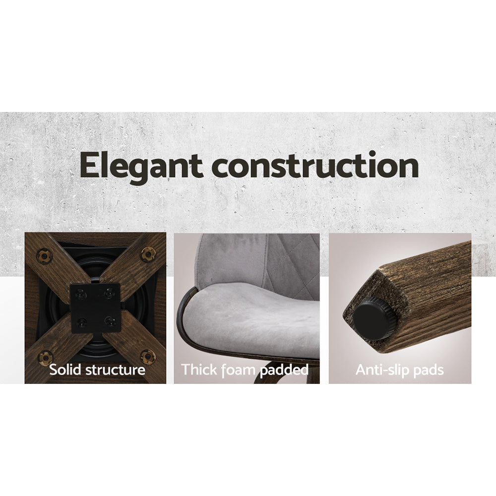 Bar Stools - Maisy Velvet Fabric Bar Stool Wooden Swivel Grey 70cm