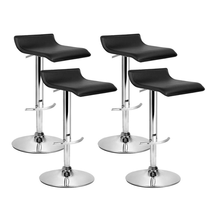 Bar Stools - Michelle Set Of 4 Leather Gas Lift Swivel Kitchen Bar Stool Black