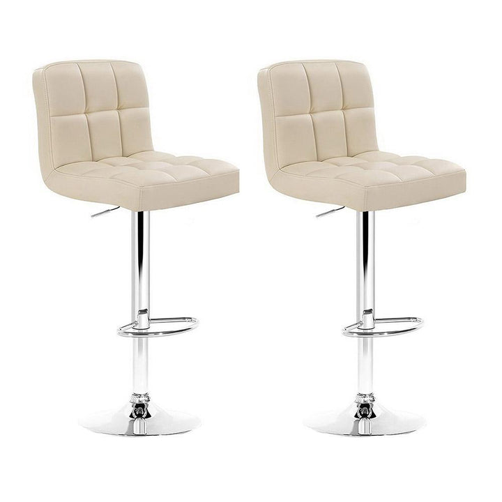 Bar Stools - Noel Set Of 2 Leather Gas Lift Swivel Kitchen Bar Stool Beige