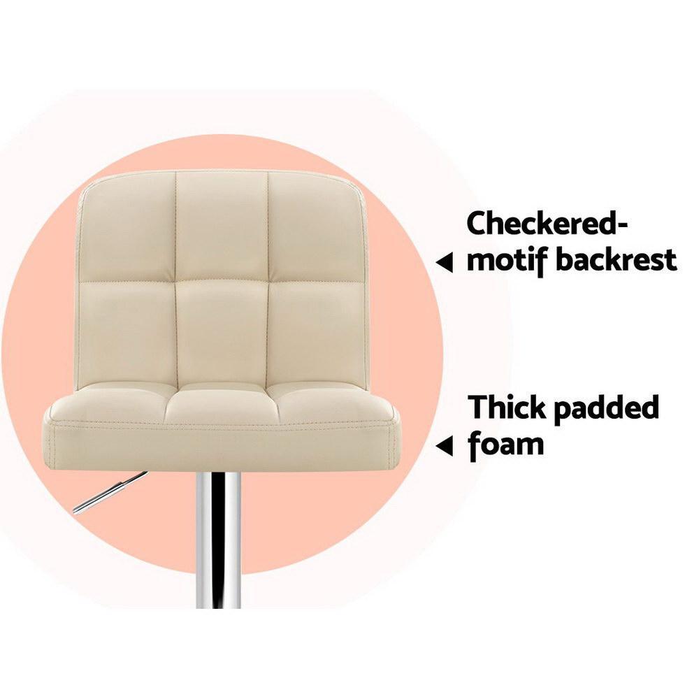 Bar Stools - Noel Set Of 2 Leather Gas Lift Swivel Kitchen Bar Stool Beige