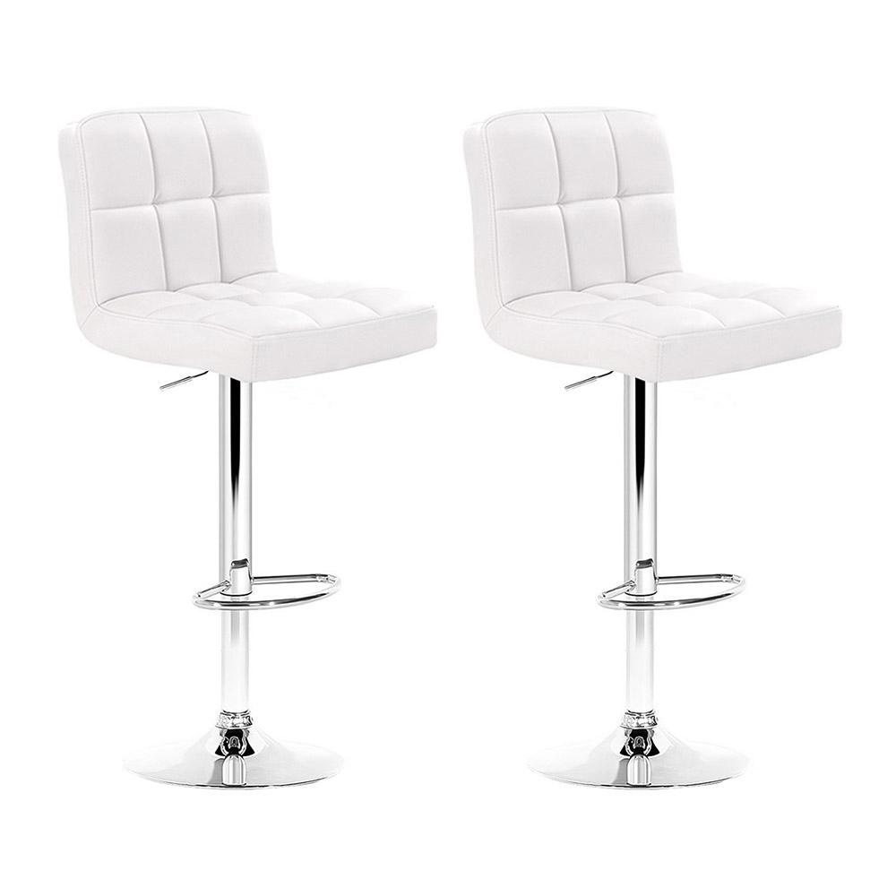 Bar Stools - Noel Set Of 2 Leather Gas Lift Swivel Kitchen Bar Stool White