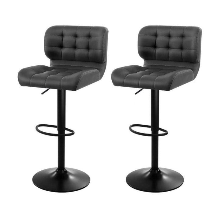 Bar Stools - Promus Set Of 2 Leather Gas Lift Kitchen Bar Stool Grey